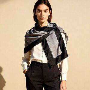 Silk Black + Gray Ombre Hand-dyed Scarf, Hand Rolled Edges